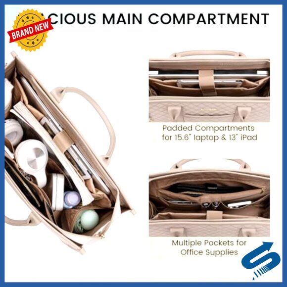 17 Inch Waterproof Laptop Tote Bag with Clutch, Lightweight Shoulder Bag - Picture 3 of 6